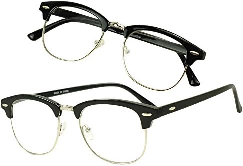Sunglass Stop - 2 Pairs Half Frame Clubmaster Round Reading Glasses Comfortable Stylish Simple Readers Rx Magnification (Black | Silver, 1.5 x)
