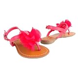Girl's Slingback Ruffle Flower Flat Thong Sandals Fuchsia Sz 9-4