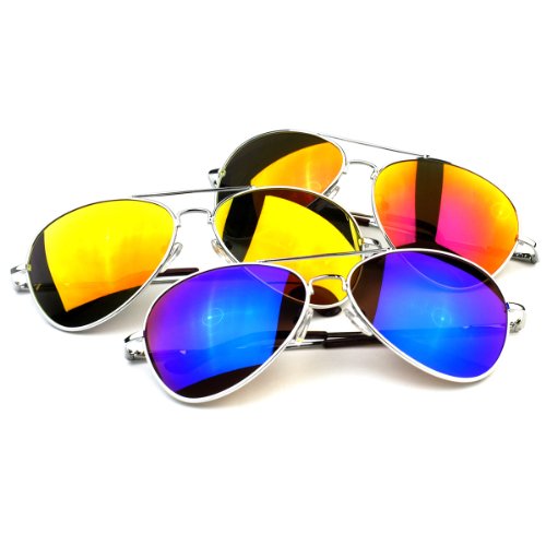 3 Pairs Classic Full Mirrored Aviator Sunglasses 3 Colors