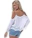 VIISHOW Women's Strap Off Shoulder Lace Crochet Crop Top Blouse (S, White)