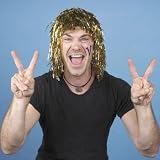 Gold Pom Pom Tinsel Wig Team Spirit Cheer Party Costume