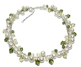 Freshwater Cultured Pearl & Green Swarovski Crystal Necklace, 15