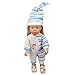 Cute Baby Doll Clothes Clothing Dresses Blue Stripes Rompers Jumpsuit Pajames Outfits with Hat for 14 Inches American Girl / Boy Dolls