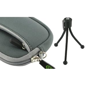 Neoprene Sleeve Case (Grey) and Spider Tripod for Fujifilm FinePix JV150 Digital Camera Silver