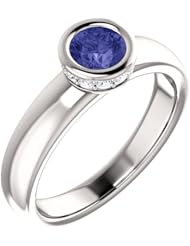 10K White Gold 5.00mm Round Cut Tanzanite and Diamond Ring -- LIFETIME WARRANTY