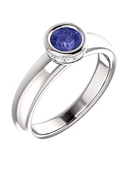 Platinum 5.00mm Round Cut Tanzanite and Diamond Ring -- LIFETIME WARRANTY