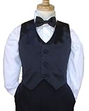 Boys 2 Piece - Solid Satin Black Vest & Pre-Tied Bow Tie
