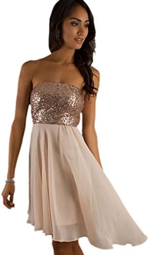 Gold Graceful Women Sequins Lady Chiffon Strapless Party Tube Silver Dresses