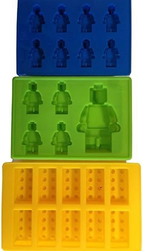 Leged Building Brick Lego Style Mini Figures Ice Tray Candy Chocolate Soap Treat Fondat Crayons Mold Party Favors Theme Small Medium Cupcake Cake Toppers (1, 1blue1green1yellow)