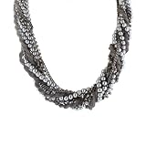 11-Row Simulated Grey Pearl, Acrylic and Mesh Multi Strand Necklace, 21.5