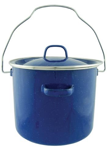 "Camping Blue Enamel Pot with Metal Bail Handle, 4qt"