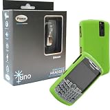 Combo of Black Pama Juno Headset and Green Silicone Skin Cover Case for Blackberry Curve 8330 8300 8320 8310