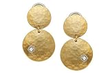 14K Yellow Gold Hammer-Finish Matte Drop Earrings, Enhanced with White Gold Bezel Set Diamonds.