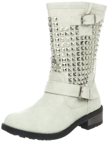 Wanted Shoes Women's Motor Motorcycle Boot,White,7.5 