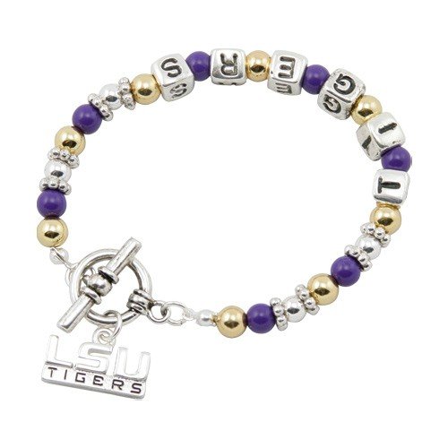 LSU Tigers Art Nouveau-Style Beaded Toggle Bracelet