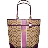 AUTHENTIC COACH HERITAGE STRIPE LARGE TOTE 12354 (Khaki/Berry)