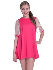 High-Neck 3/4 Sleeves Puff Sleeves Sheer  Dress