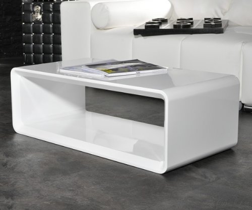 Couchtisch Konkav 90x45 cm Weiss Hochglanz Cube Wohnzimmertisch