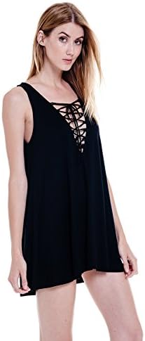 Emery Pointe Lace Up Sleeveless Mini Dress (Medium, Black)