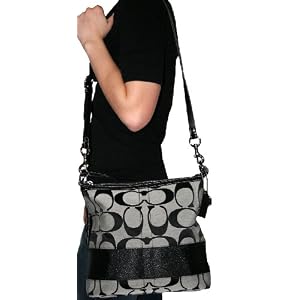 Ladies Signature Black White Black Jacquard Convertible Shoulder Bag: SV Black White Black Shoulder