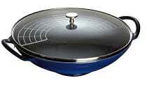 Staub Wok with Glass Lid and Tempura Rack, 6 Quart, Royal Blue