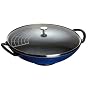 Staub Wok with Glass Lid and Tempura Rack, 6 Quart, Royal Blue