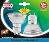 10 x GU10 Dimmable 50 watt equivalent energy saving halogen "Eco" bulbs by Eveready.