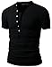 Doublju Mens Henley T-shirts with Short Sleeve BLACK (US-S)