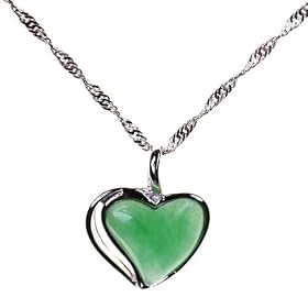 Green Jade & Sterling Silver Heart Handmade Pendant Necklace by 