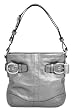 Authentic Coach Leather Double Buckle Duffle Bag 16514 Graphite Silver