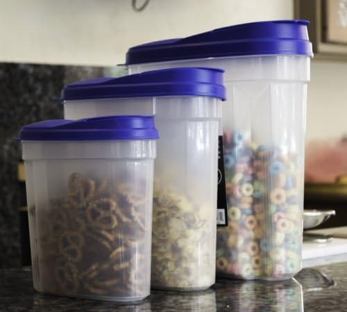 3 Pcs Plastic Cereal Dispenser Set - Dry Food Snack Nut Storage Containers Blue