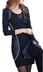 Cotton/Faux-Leather Bodycon Dress/Mini Dress 