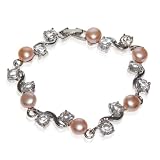 Rosaline Fresh Water Pearl with Cz Stone & Rhodium Plated Bracelet [Jewelry]