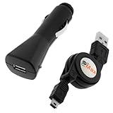 GTMax Retractable USB Data Cable + Black USB Car Charger Vehicle Power Adap ....