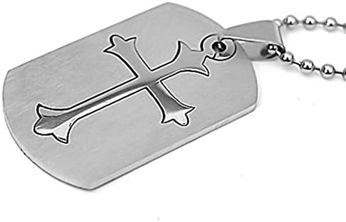 Vincy Army Style 2pcs Cross Puzzle Dog Tag Pendant Men's Necklace Chain, Stainless Steel