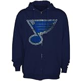 NHL Majestic St. Louis Blues Navy Blue Official Logo Full Zip Hoody Sweatshirt (X-Large)