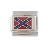 SilverBin Enamel Paint Confederate Flag Southern Stainless Steel Italian Charm Link