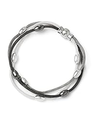 Leslies Sterling Silver Polished Beaded Mesh Three Strand Bracelet Length 7.5"