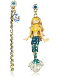 Betsey Johnson "Hanging Nautical Boost" Mermaid Mismatch Drop Earrings