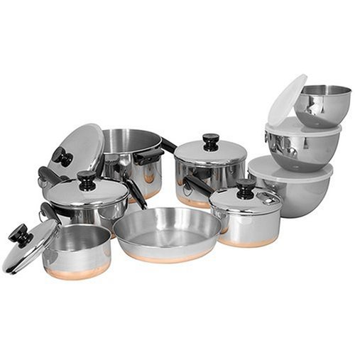 "Revere Copper Clad Bottom 14 piece set, Stainless Steel" "Revere Copper Clad Bottom 14 piece set, Stainless Steel"