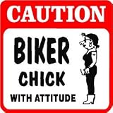 CAUTION: BIKER CHICK motorcycle joke sign
