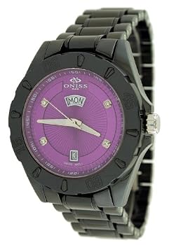 Oniss #ON8013-M14 Men's Black Ceramic Diamond Index Sports Watch (Purple Dial)