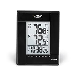 Oregon Scientific RMR382-B Wireless Indoor/Outdoor Thermometer with Atomic Clock, Black