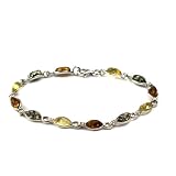 Sterling Silver Multi-color Amber Marquise-shaped Bracelet
