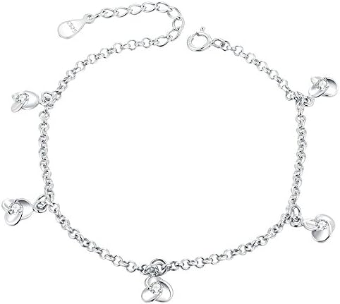 925 Sterling Silver Fashion Fan Charm Link Bracelet for Women