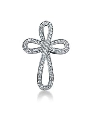 14K White Gold Round Diamond Pave Set Cross Pendant (1.01ct)