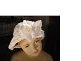 Ht23, Hand Crocheted White Gimp Floppy Hat with Two White Roses, Available in Sizes: