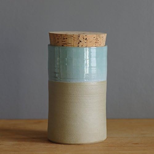 Turquoise glazed stoneware jar.