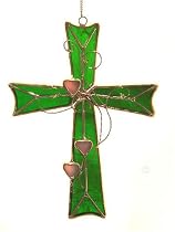 Green Stained Glass Cross Suncatcher