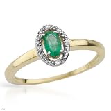 Ring With Precious Stones - Genuine Diamonds and Emerald in Yellow Gold- Size 7 (Size 7)